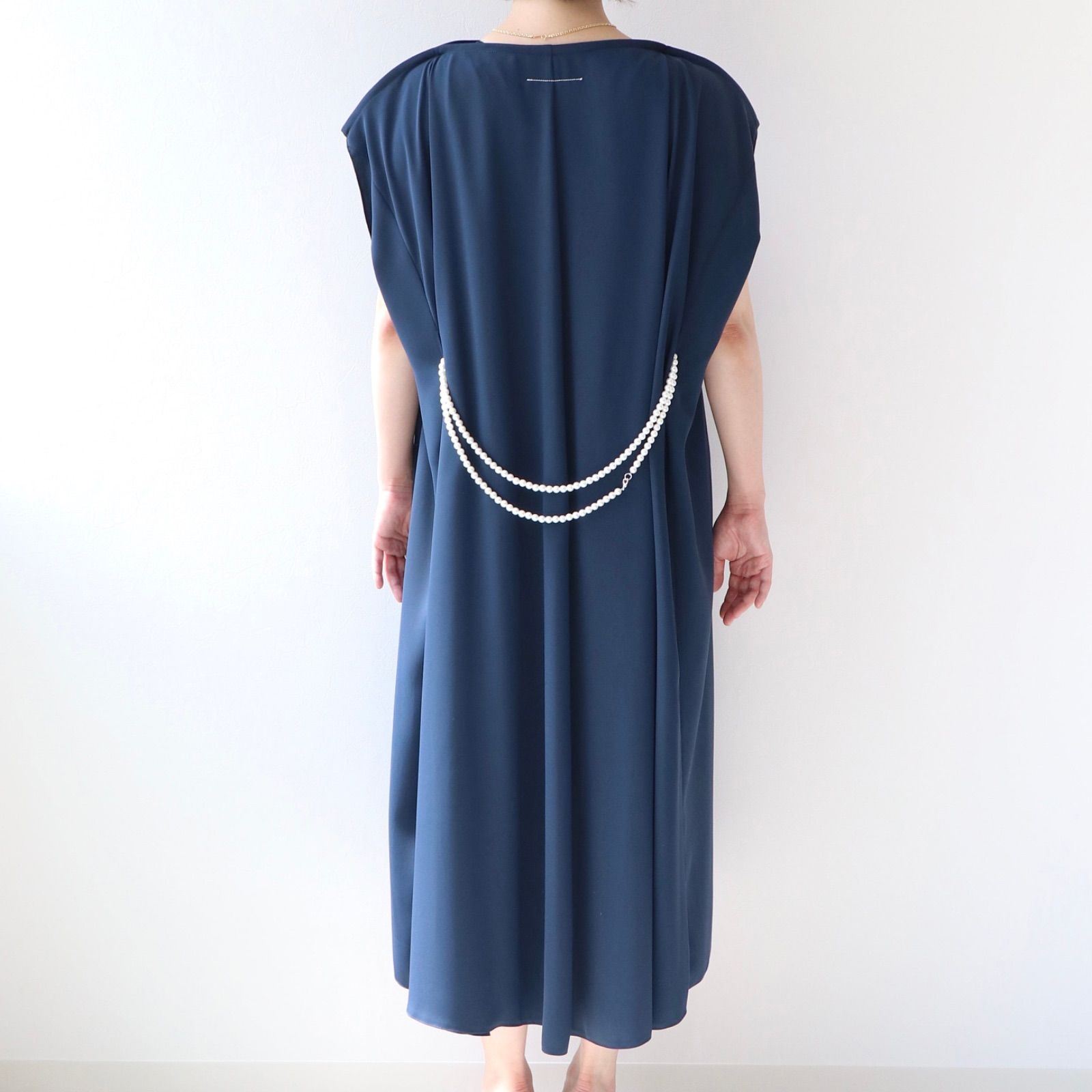 MM6 ワンピース パール付き ネイビー エムエムシックス