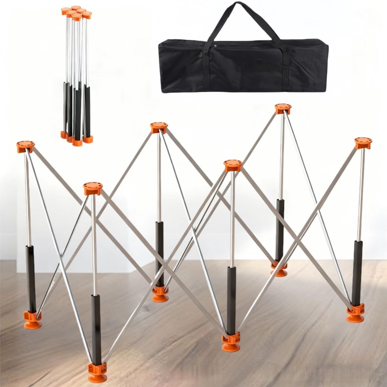 伸縮作業台 アルミニウム合金製 軽量 瞬速3秒設置 組立不要 折りたたみ作業台 木工 DIY ソーホース 収納バッグ付き 2 6本脚