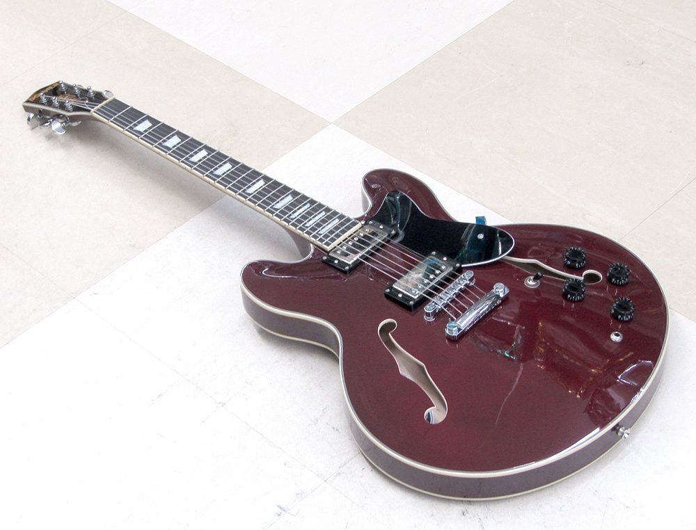 Donner セミアコギター DJP1000 Burgundy Red センターブロック有 ソフトケース他付属