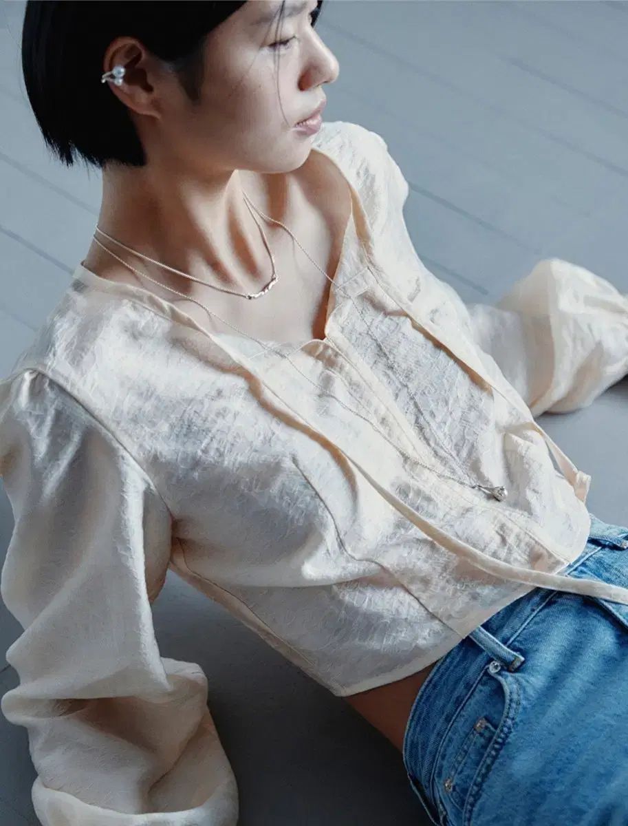 アビエムア ジャカード サテン ブラウス ピーチ 1