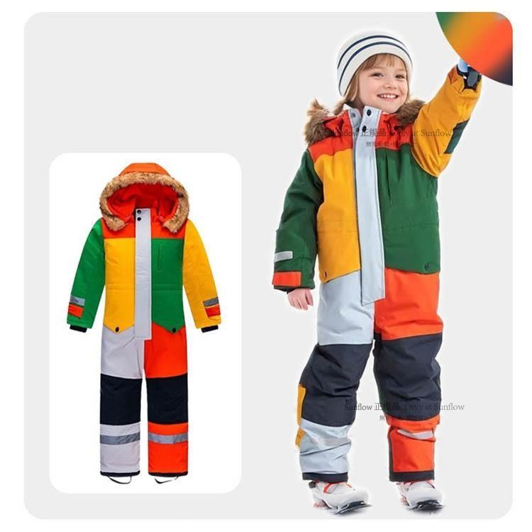 キッズ スノーウェア 防風 つなぎ オールインワン フード 子供 全 スキーウェア 男の子 防水 ジップアップ スキー ハイネック