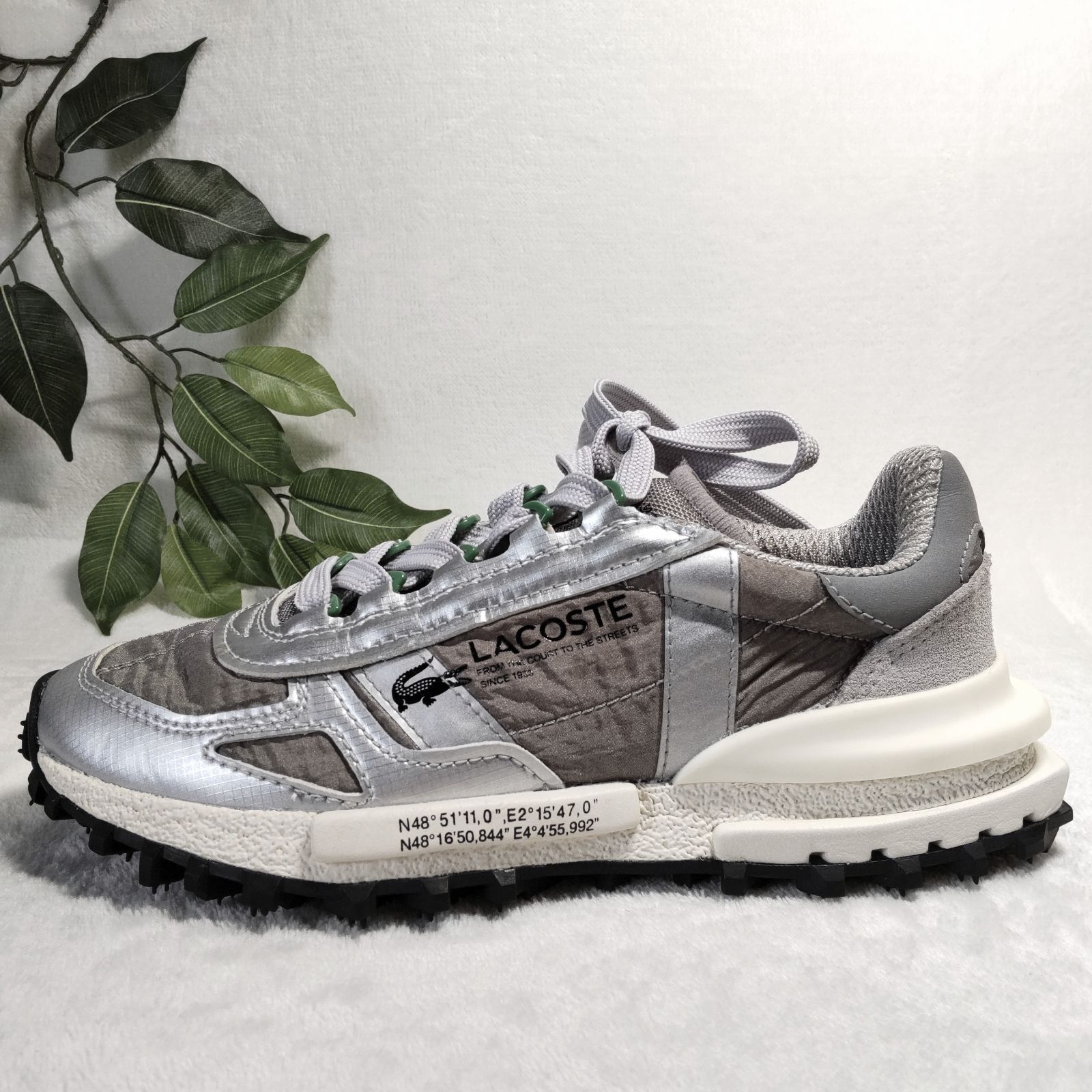 良品】LACOSTE/ラコステ/スニーカー/灰色/グレー/銀色/シルバー/約22.0