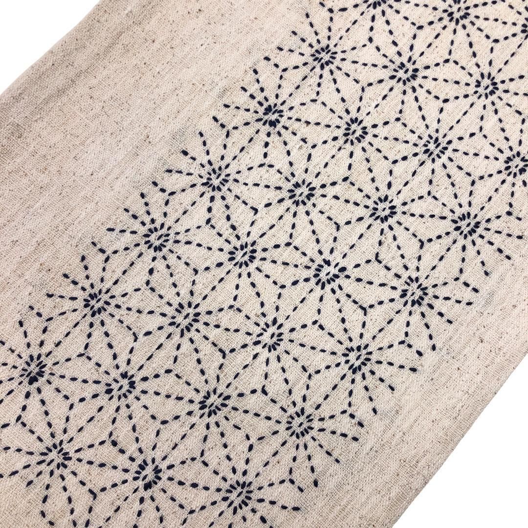 京袋帯 刺し子 麻の葉模様 象牙色 O-5618