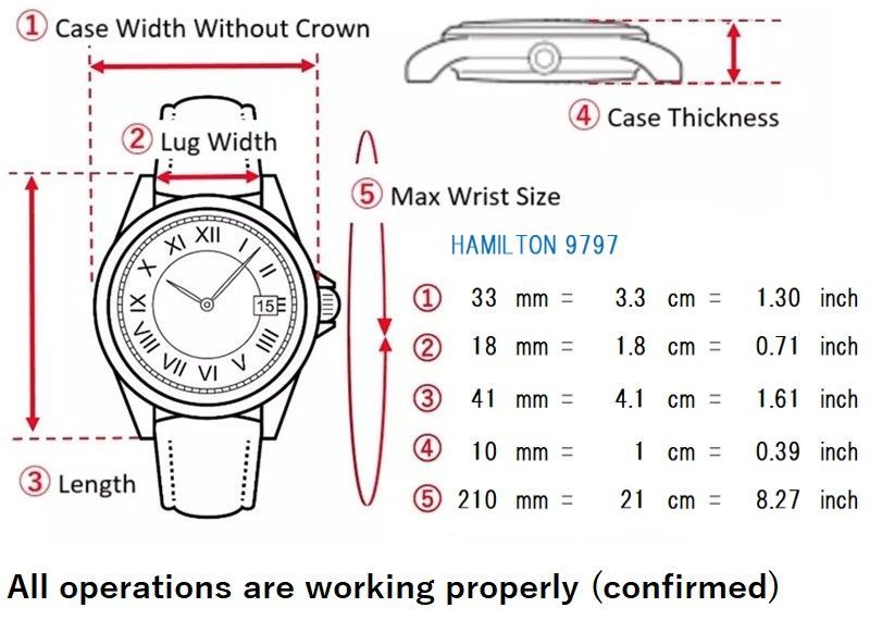 稼動品 風防 ストラップ ハミルトン カーキ 9797 クォーツ デイト ブラック文字盤 33 mm メンズ腕時計