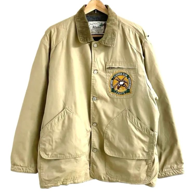 80s Levi s リーバイス Alaska アラスカ 裏地付き 襟コーデュロイ ワッペン ハンティングジャケット カバーオール L