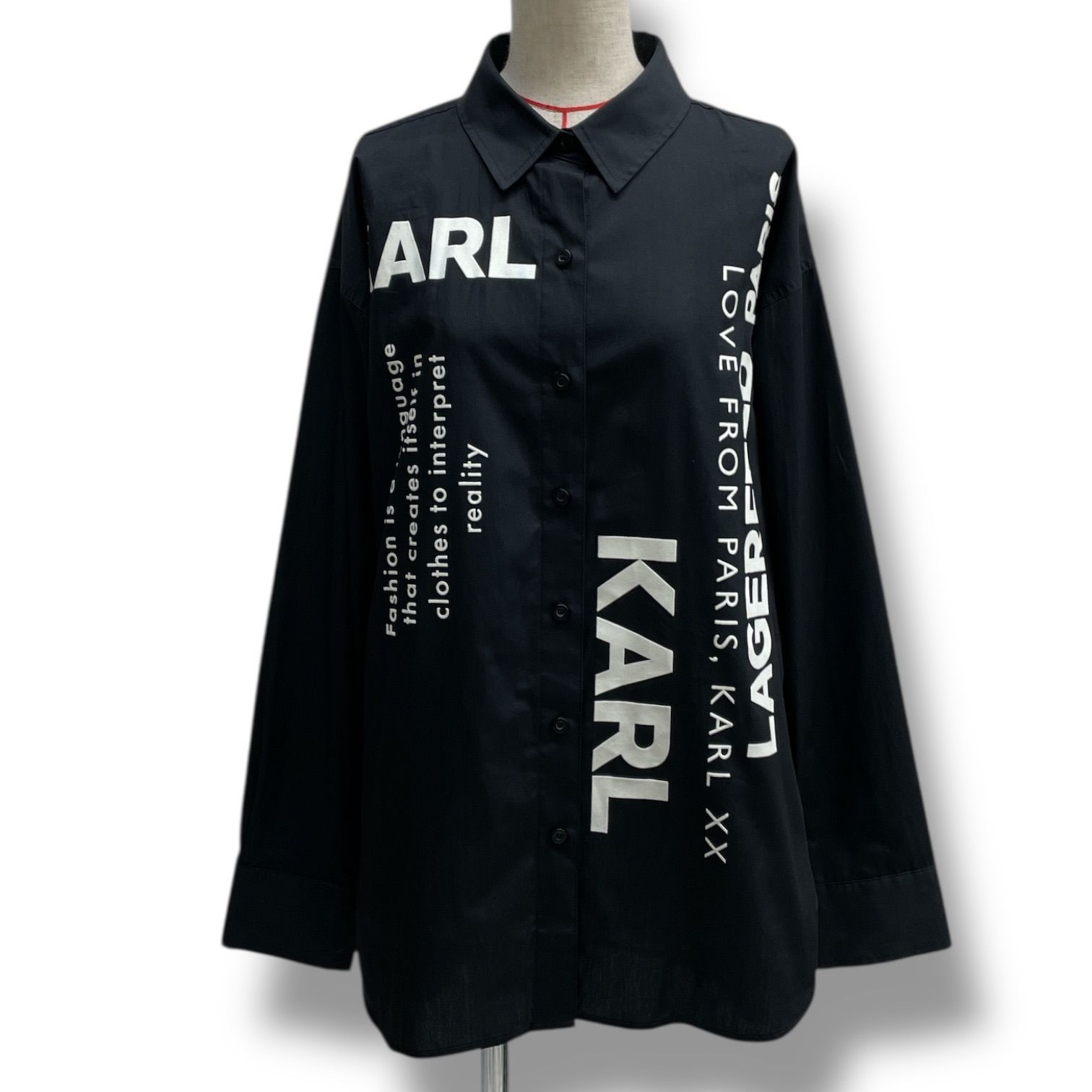 KARL LAGERFELD カールラガーフェルド コットンシャツ 長袖シャツ トップス ブラック ホワイト 黒 白 サイズM レディース ゴーゴー古着マルイ北千住店 1 No.1110