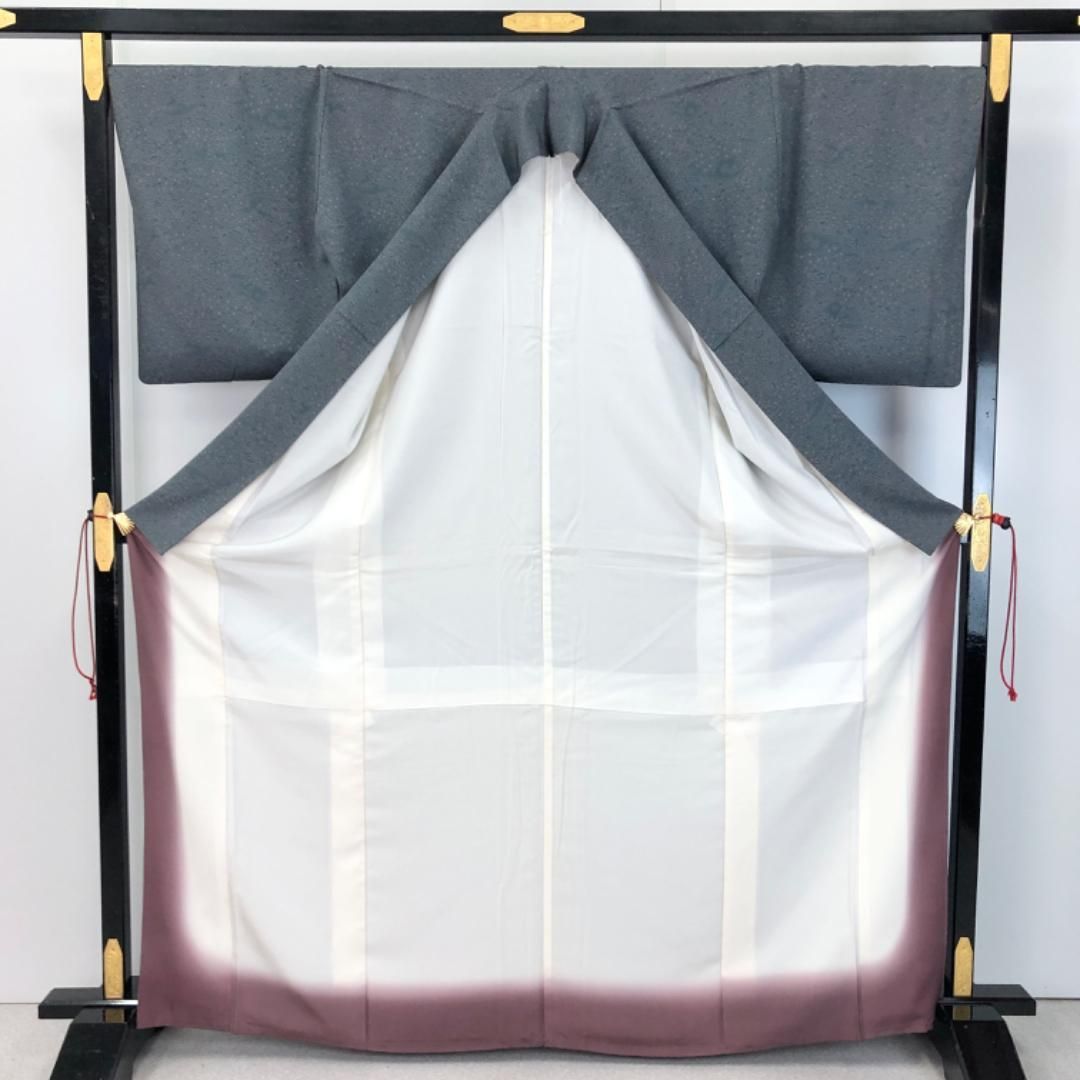 小紋 蝶々 花模様 錆納戸色 縮緬 ガード加工 トールサイズ K-5463