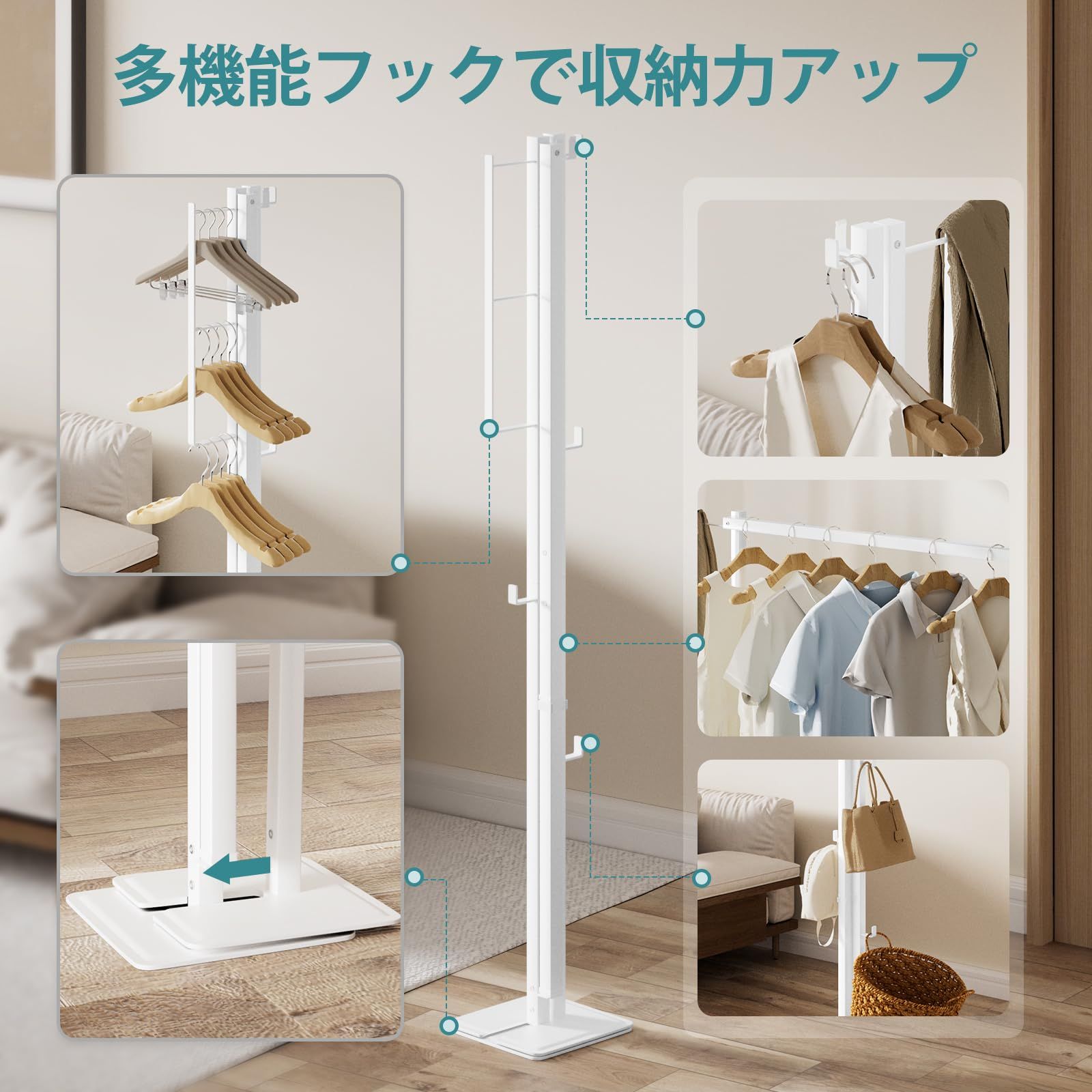  JAUREE 物干しスタンド 室内 折りたたみ式 洗濯物干し 布団干しスペース節約 コンパクト収納 簡単組み立て 服用乾燥ラック ホワイト その他 文房具 事務用品