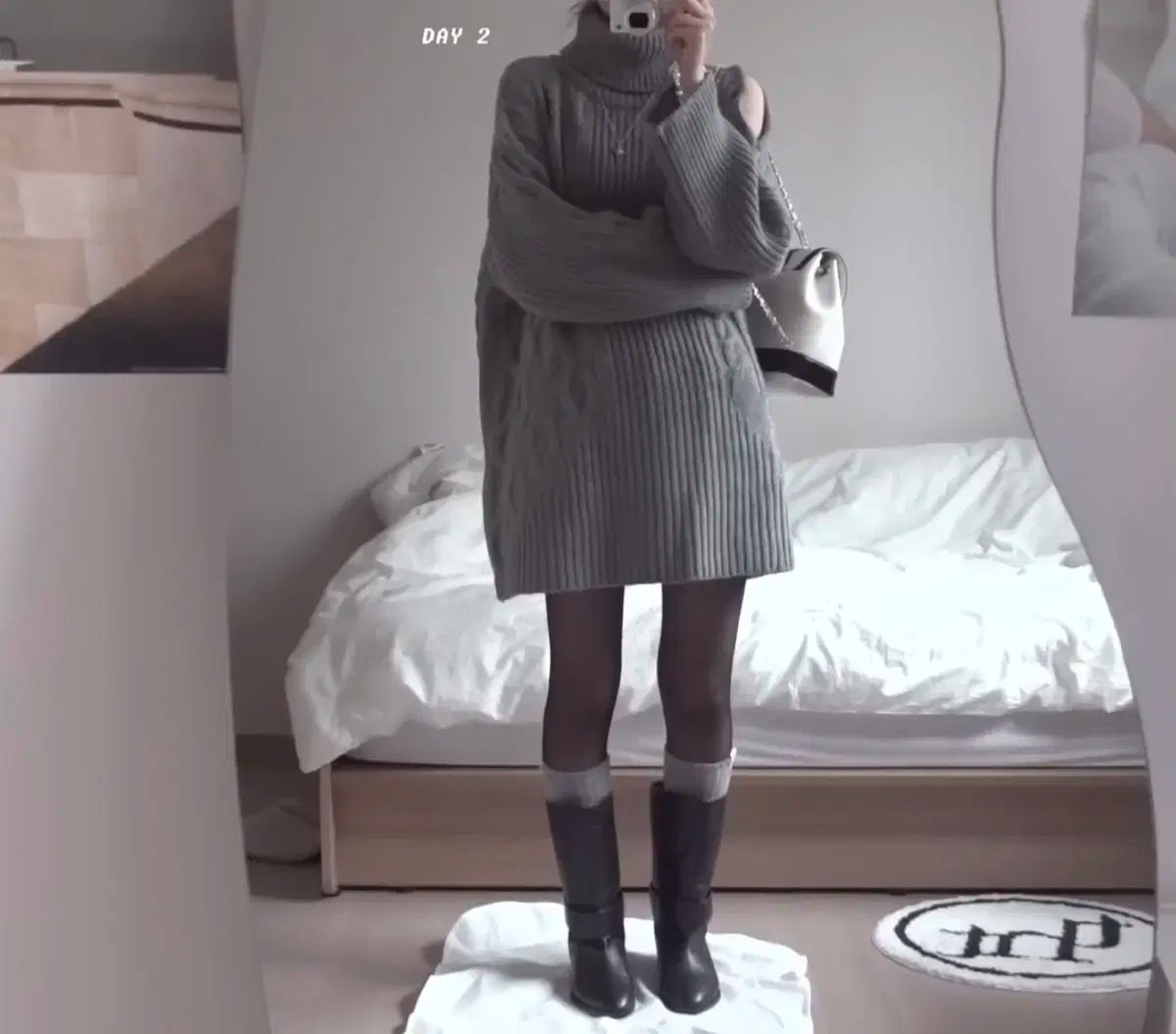 トリミングバード ニット 片方オフショルダー オープン ワンピース