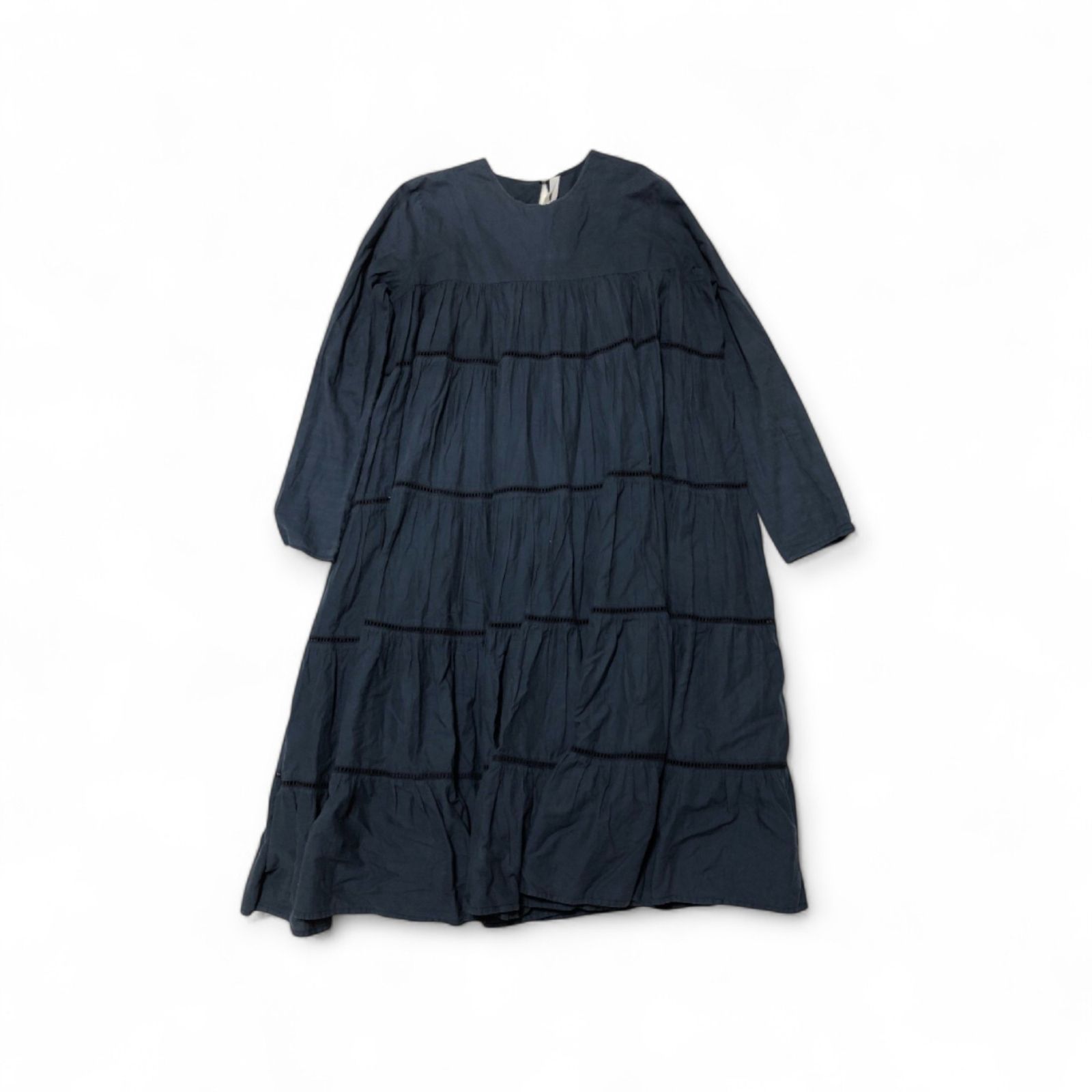 Merlette マーレット ジャーナル 別注 ティアードワンピース レース調 ネイビー コットン サイズS フ