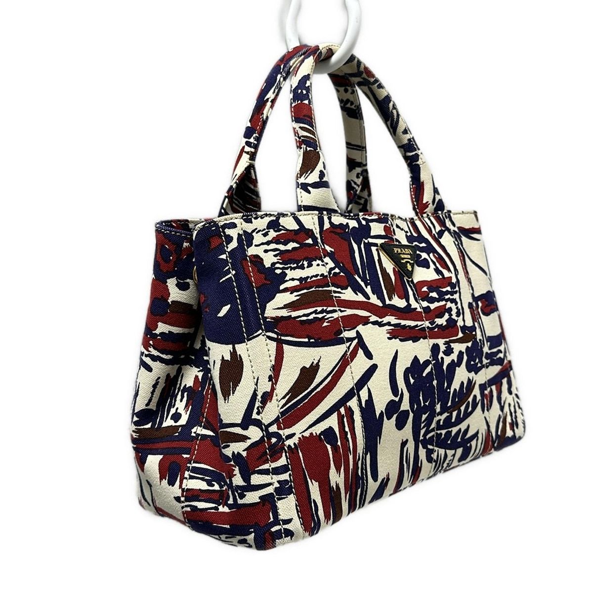 PRADA プラダ トートバッグ CANAPA 1BG155 アイボリー×パープル×レッド