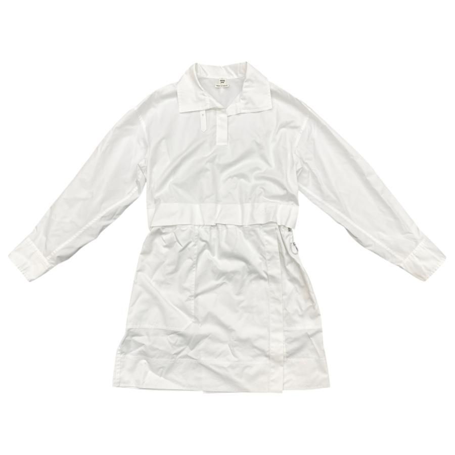 E4740 エルメス シャツワンピース ポロショートドレス H5H0544DV9034 34サイズ コットン カレーシュ刺繍 マザーオブパールボタン ホワイト HERMES