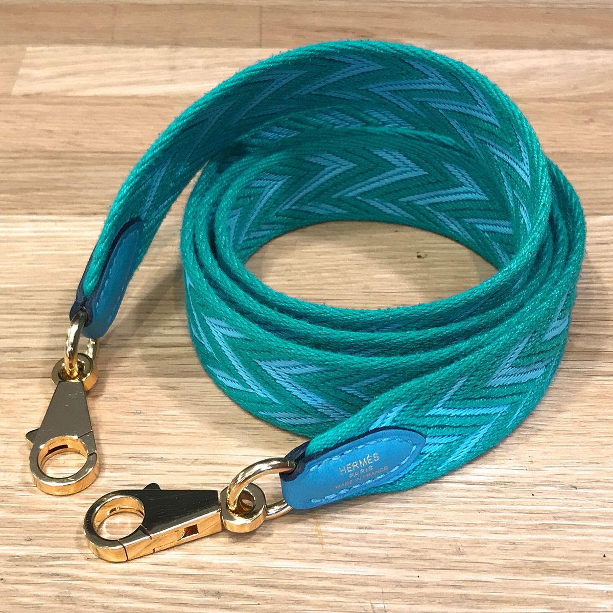 超 エルメス バンドリエール サングル ジグザグ ブルーデュノール ショルダーストラップ ヴェールヴェロネーズ D刻印 14589