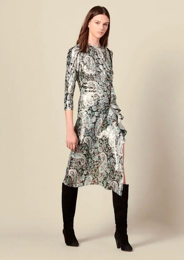 SANDRO サンドロ メタリック ジャカード ONE PIECE 34サイズ