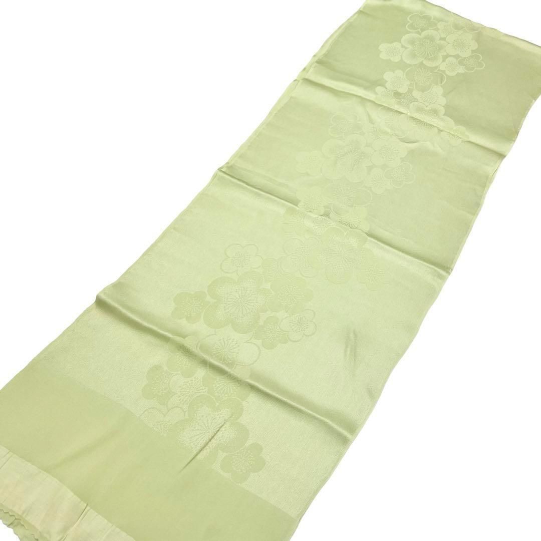 和装小物 帯揚げ 正絹 綸子 梅の花模様 苗色 C-5482