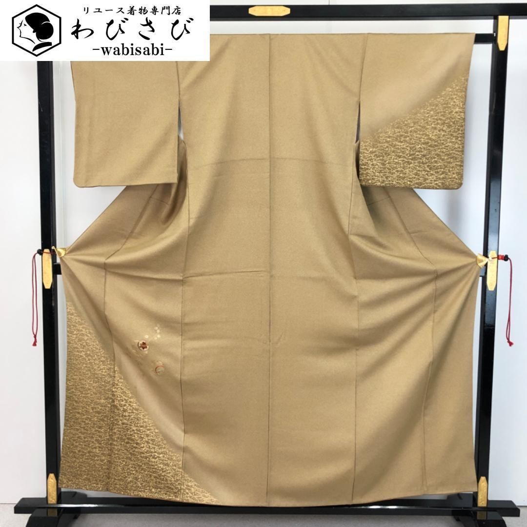 付下げ 雪輪に花模様 刺繍 金駒 金彩 藁色 K-5476