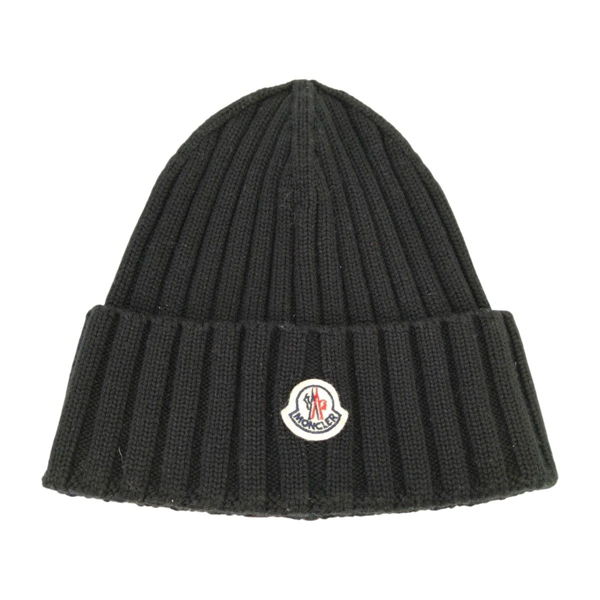 MONCLER モンクレール ニット帽 ビーニー ニットキャップ リブ アイコンパッチ 黒 管理番号 10453