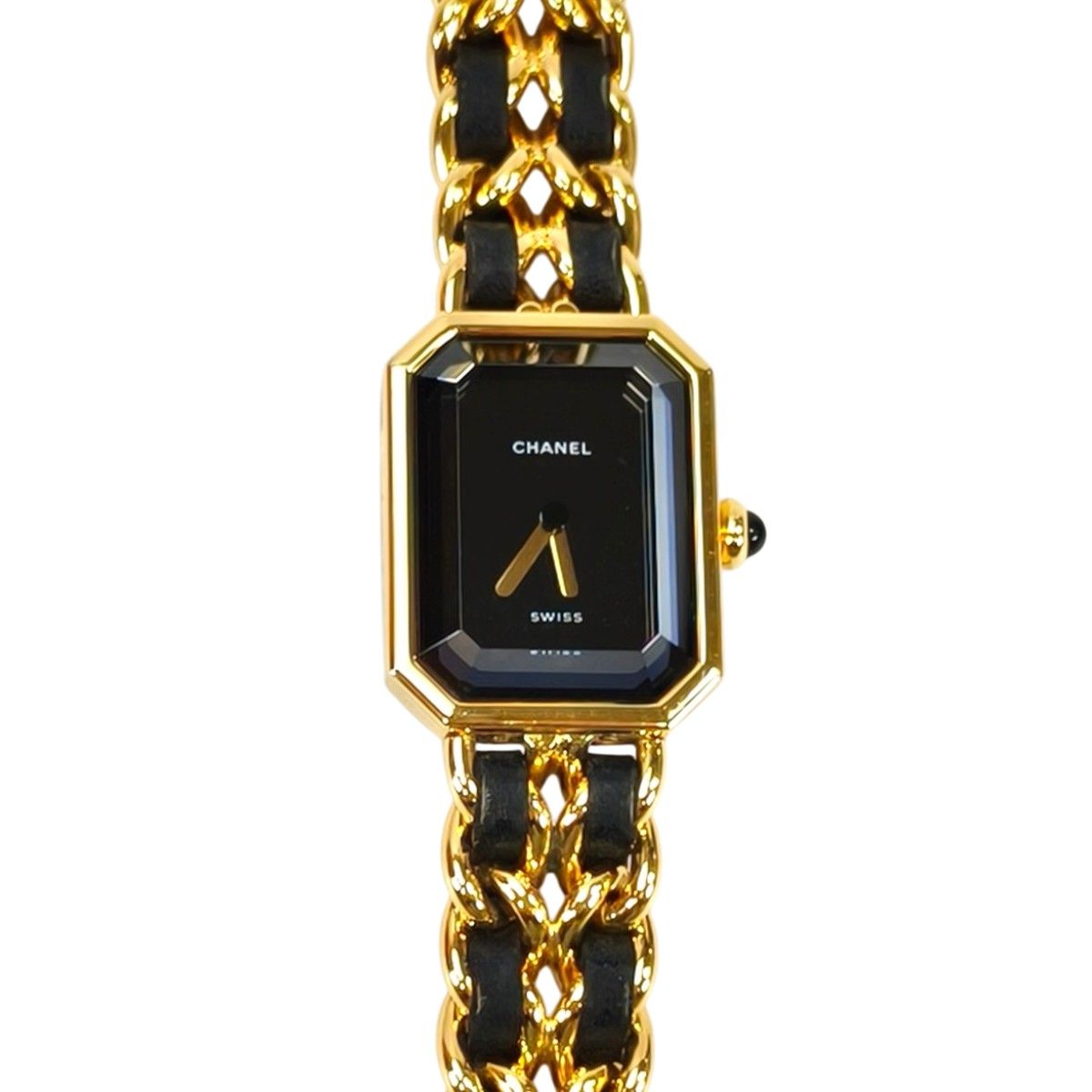 CHANEL シャネル プルミエール Lサイズ オクタゴナル チェーンブレス レザーベルト クオーツアナログ ゴールド 管理番号 10455