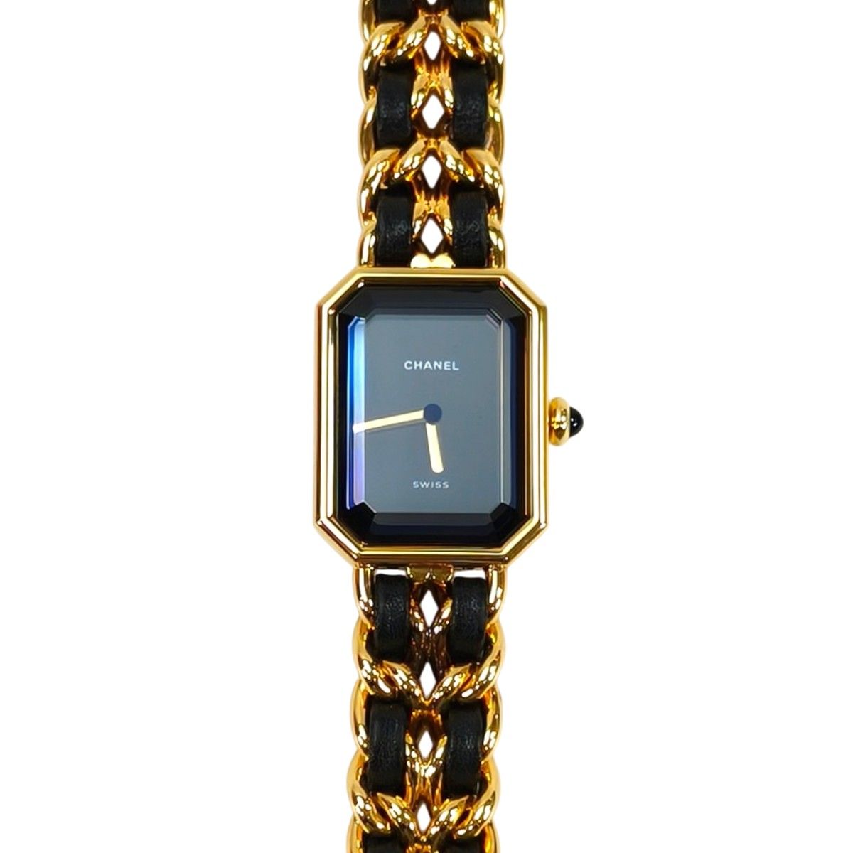 CHANEL シャネル プルミエール Lサイズ オクタゴナル チェーンブレス レザーベルト クオーツアナログ ゴールド 管理番号 10454
