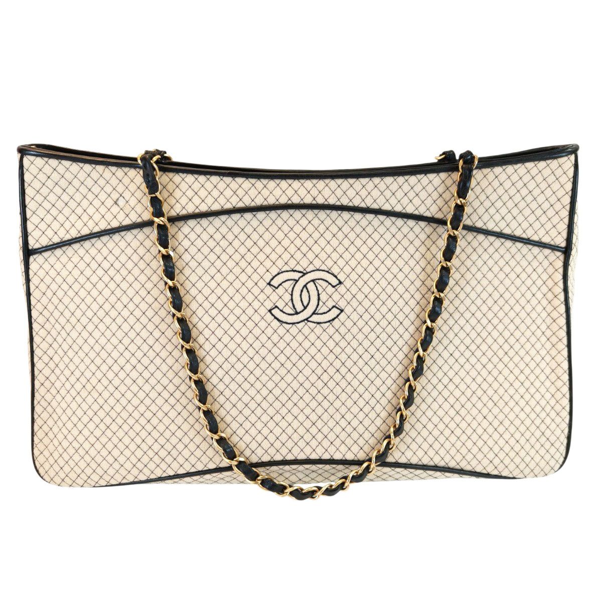 CHANEL シャネル マイクロマトラッセ ココマーク トートバッグ チェーントート アイボリー 管理番号 10463