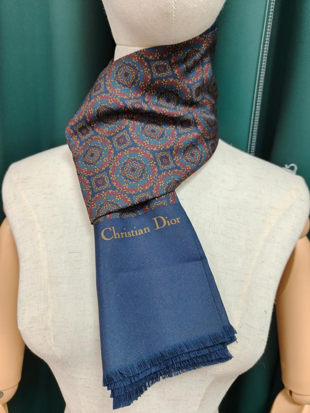 Christian Dior ディオール シルク スカーフ ネイビー 管理番号 10464