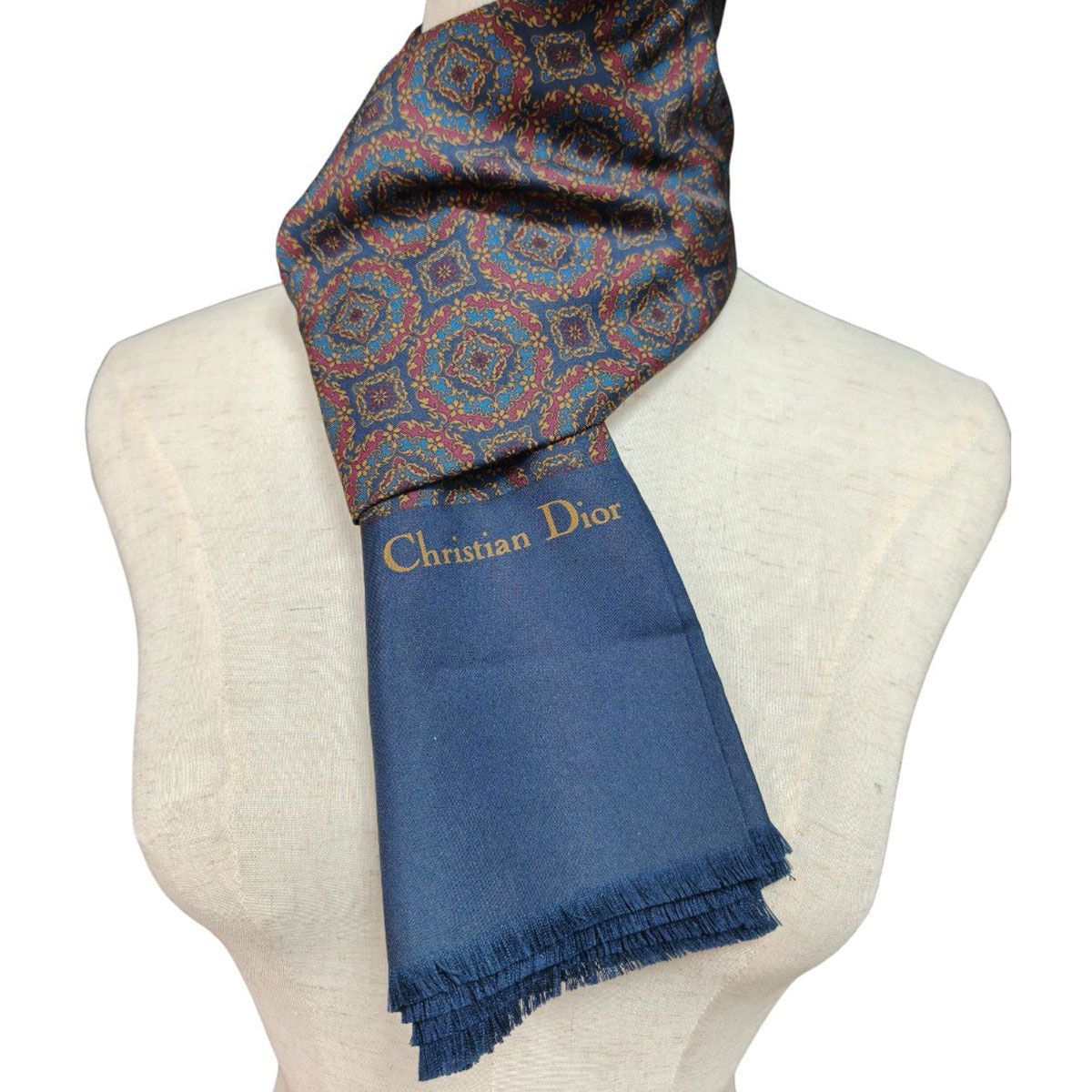 Christian Dior ディオール シルク スカーフ ネイビー 管理番号 10464