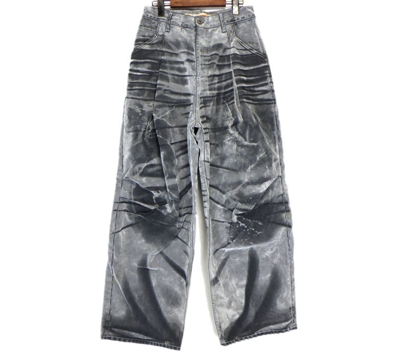 ピーディーエフ PDF 24AW FAT AMGELO DFM03002 TF114 ユーズド 加工 プリント ベロア ワイド パンツ 45182