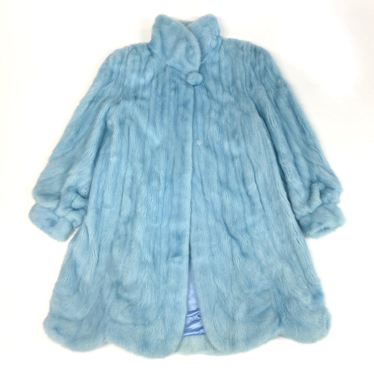 9k2 超 最 毛皮 ミンク ロングコート 96cm ライトブルー 水色 裾ウェーブ リアルファー MINK FUR 毛並み 毛質 t18r