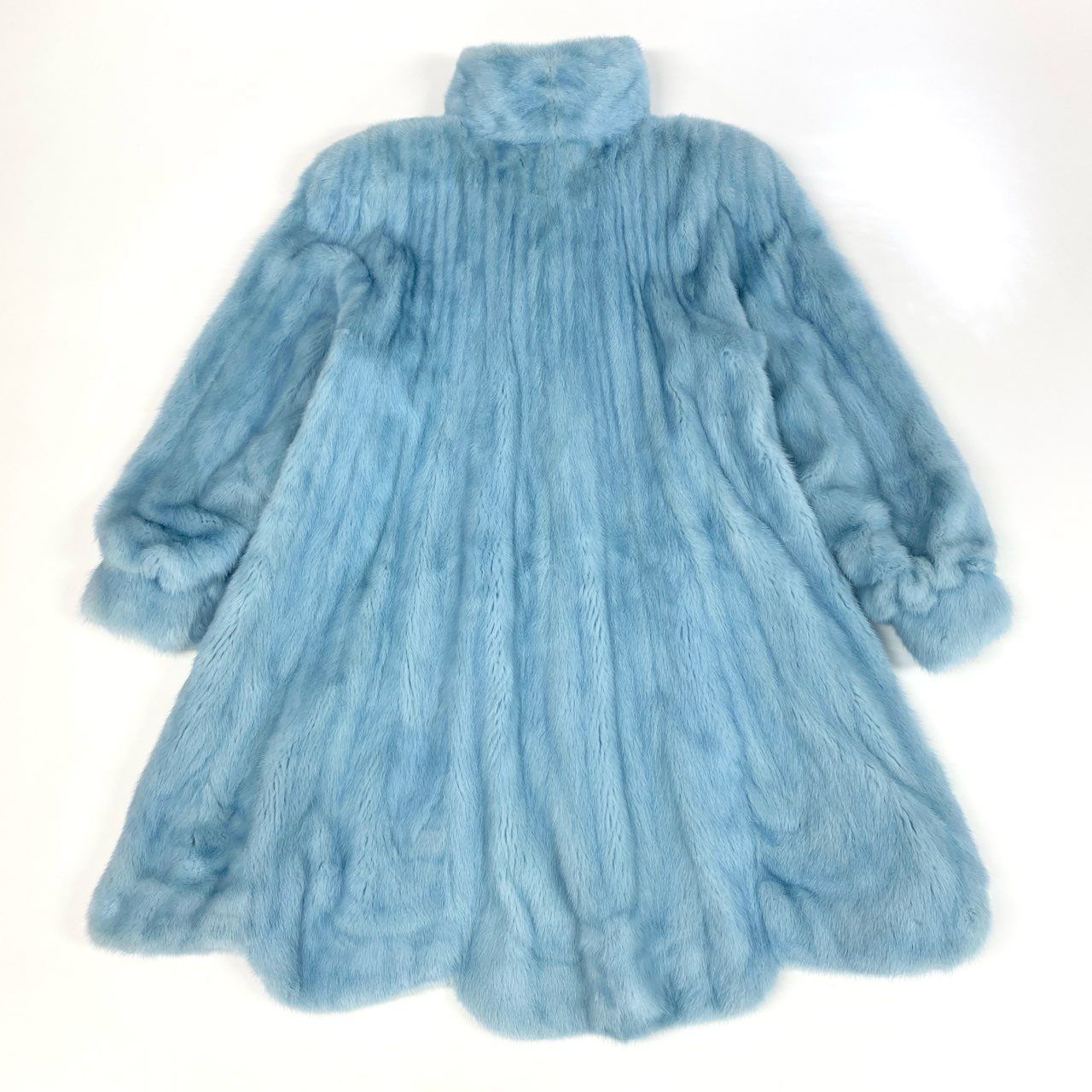 9k2 超 最 毛皮 ミンク ロングコート 96cm ライトブルー 水色 裾ウェーブ リアルファー MINK FUR 毛並み 毛質 t18r