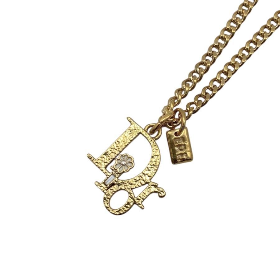 E 4743 クリスチャンディオール イーアールエルコラボ ネックレス ERL ロゴ ペンダント フラワー ゴールド CHRISTIAN DIOR