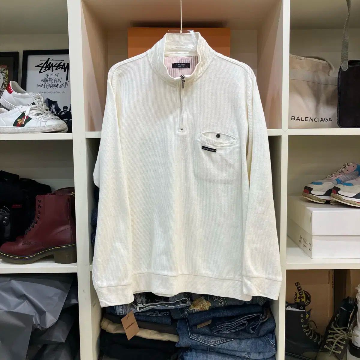 Ysaccs YOHJI YAMAMOTO ヨウジヤマモト 白 ハーフジップアップ スウェットシャツ XL