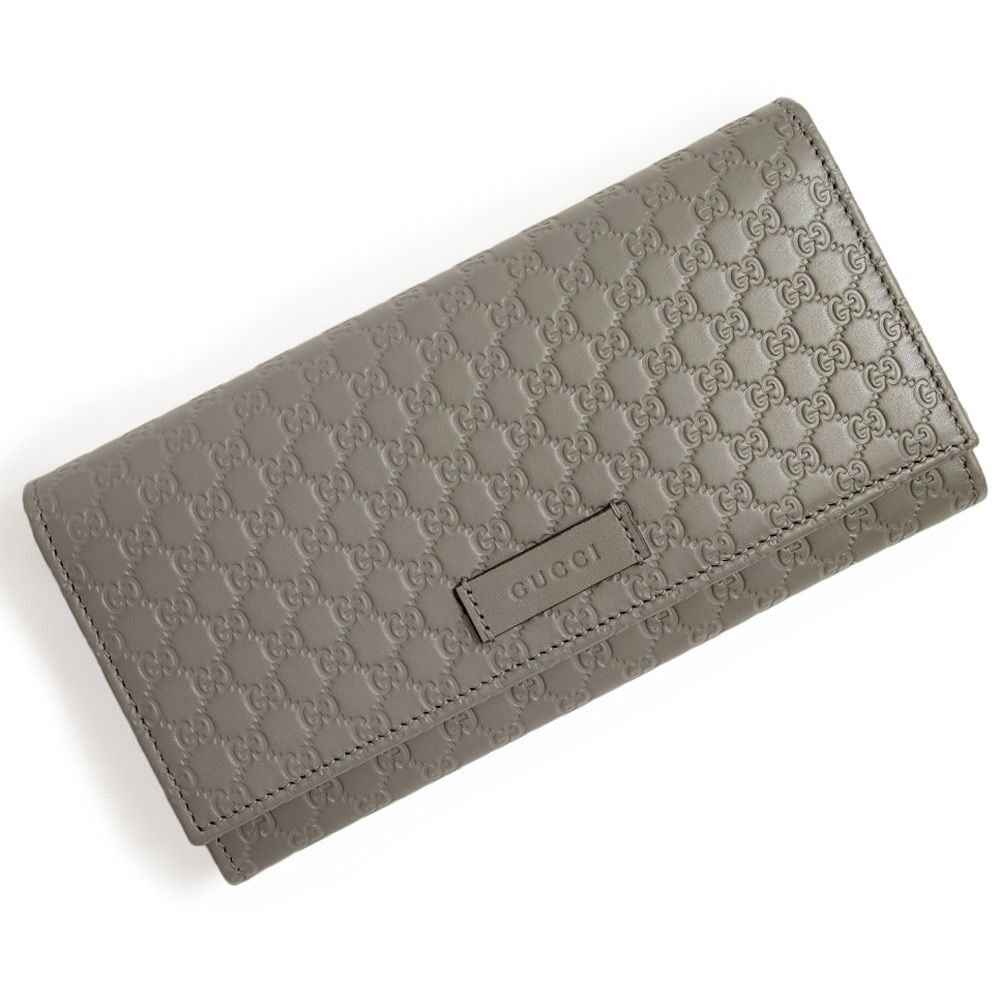 グッチ 二つ折り長財布 マイクログッチシマレザー グレー ゴールド金具 449396 GUCCI