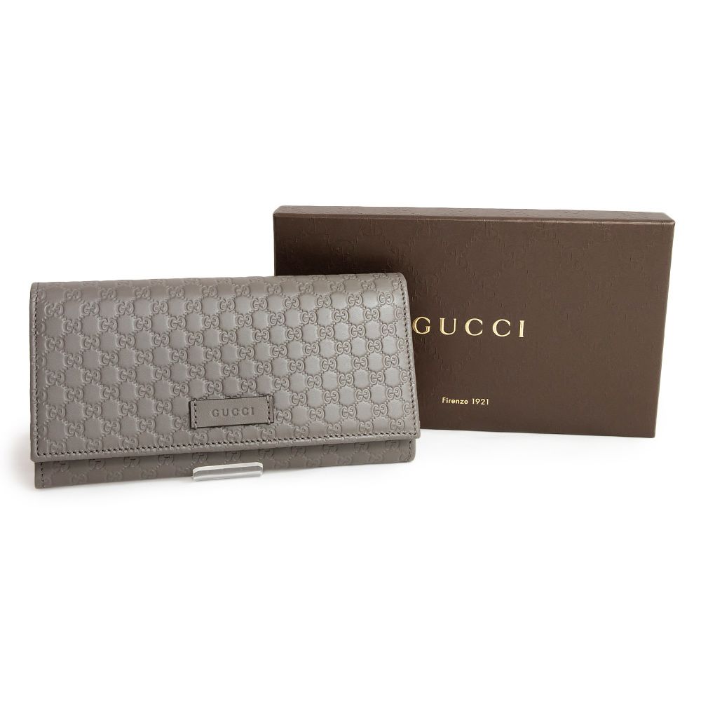 グッチ 二つ折り長財布 マイクログッチシマレザー グレー ゴールド金具 449396 GUCCI