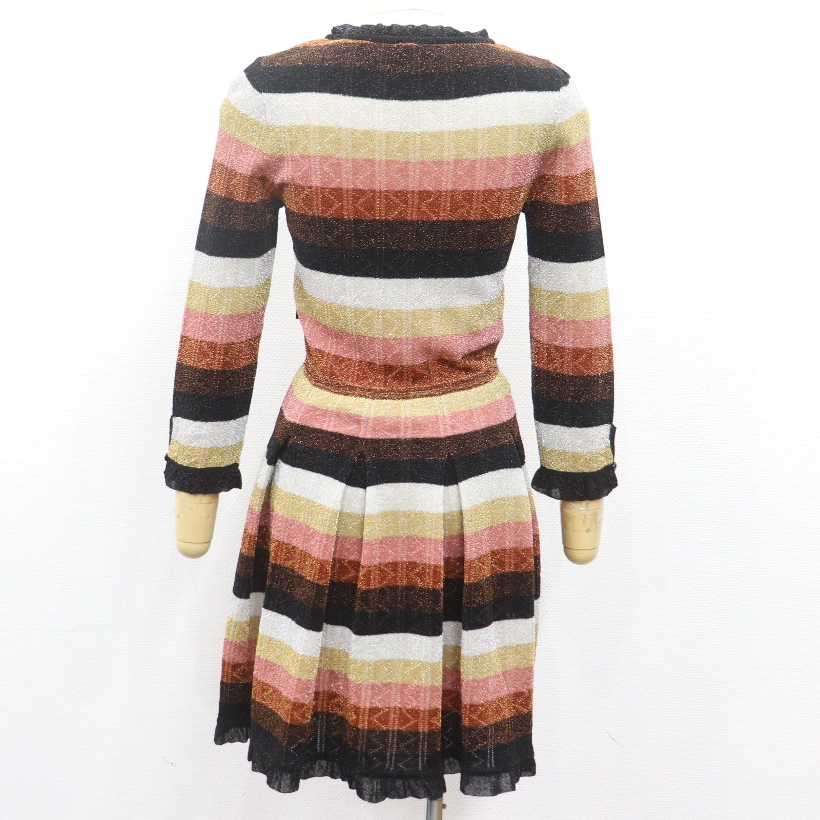 IT7XF905EN8Y FENDI フェンディ ウール ニット ワンピース マルチ ボーダー ラメ レディース サイズ 40 フ 袖フリル ニットドレス コサージュ付き