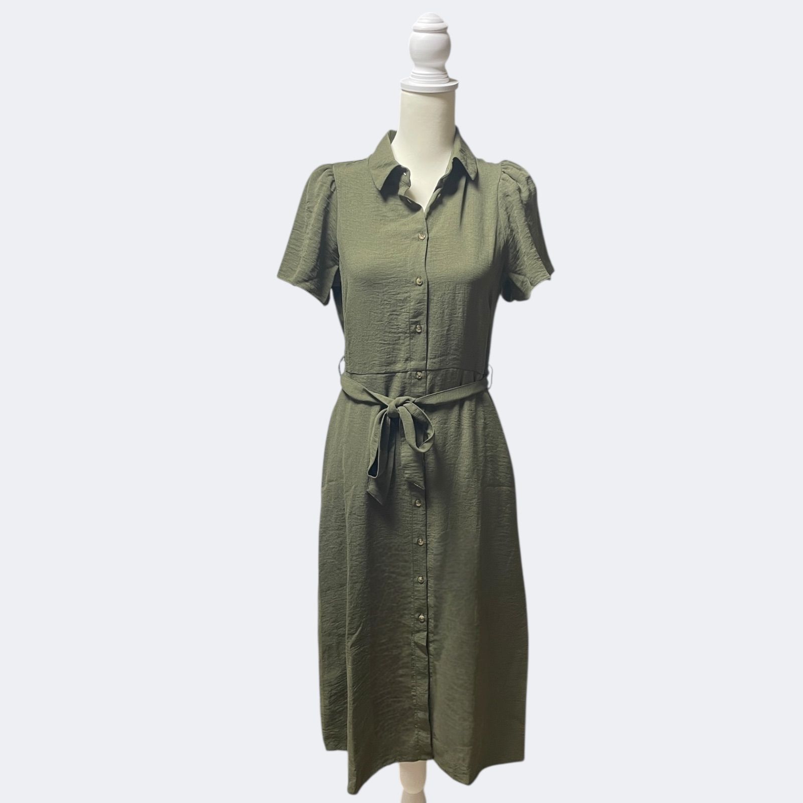 ROMANローマン スタイリッシュ大人シャツワンピース カーキーフ ML