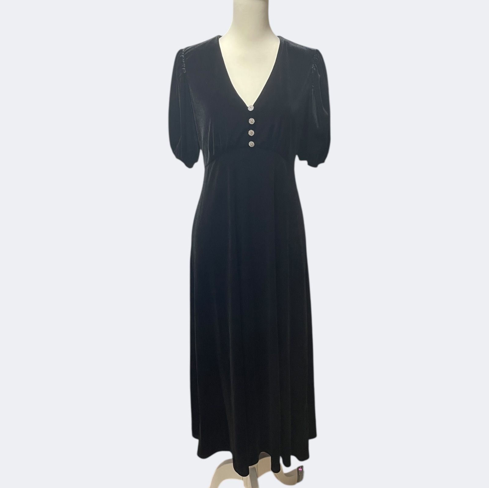 秋冬ブラックベルベットお洒落ボタンのロングフ