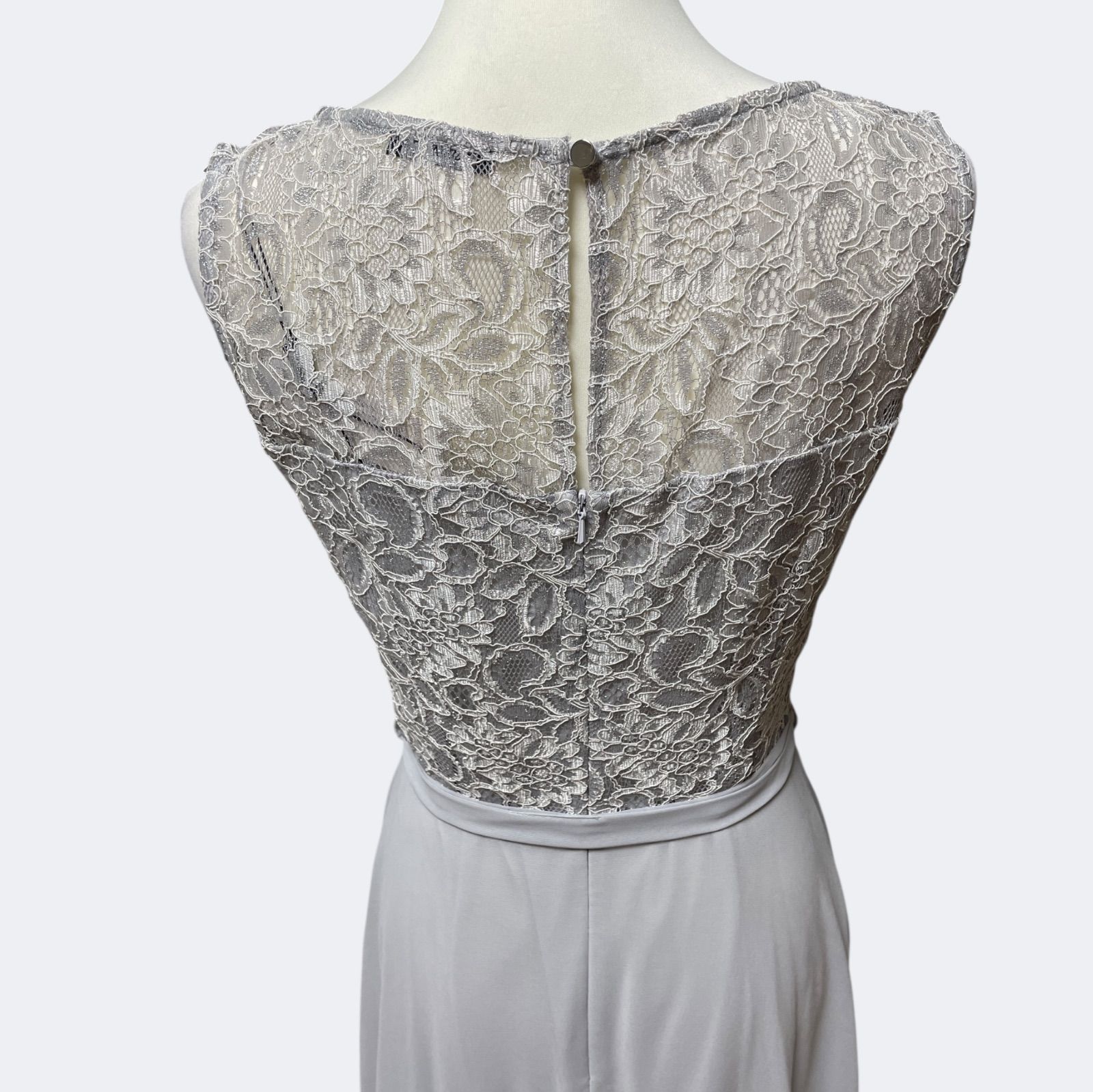 淡グレーお花柄スパンコールレースのシフォンアシメトリーフ ドレス