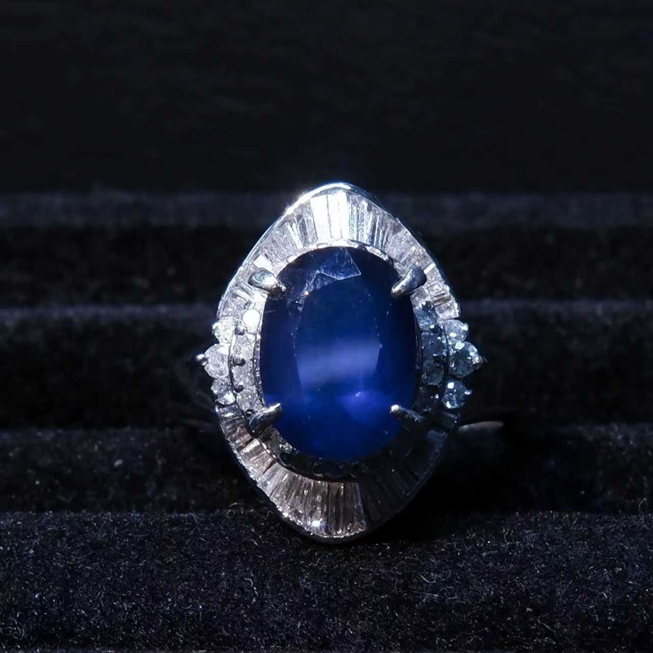 サファイア3.63ct ダイヤモンド0.88ct リング PT900 15.5号 -X4829