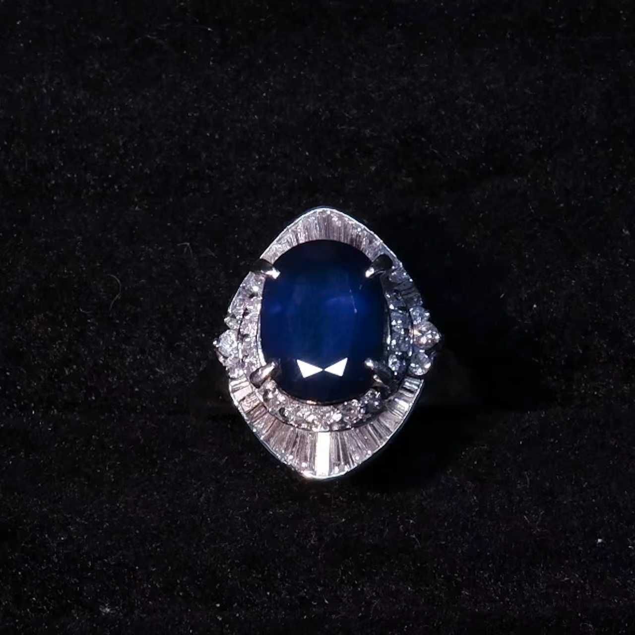 サファイア3.63ct ダイヤモンド0.88ct リング PT900 15.5号 -X4829