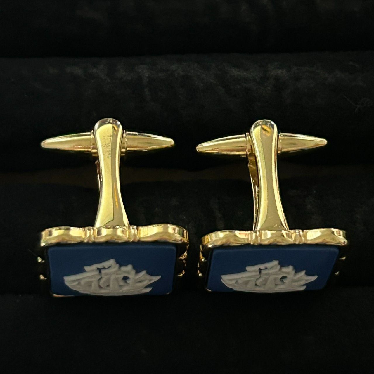 極美品】WEDGWOOD ウェッジウッド カフス ブルージャスパー 帆船 