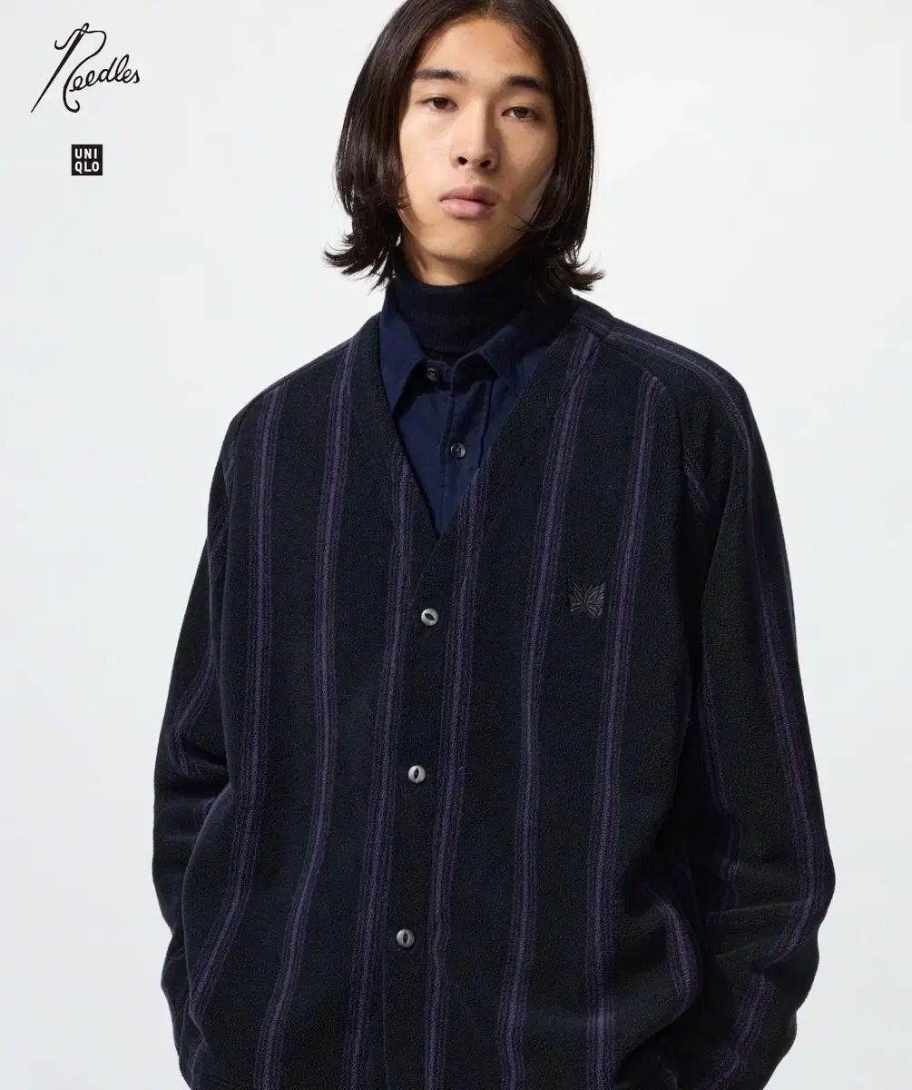 ユニクロ ニードルズ ユニードルズ カーディガン ブラック ストライプ ベージュ