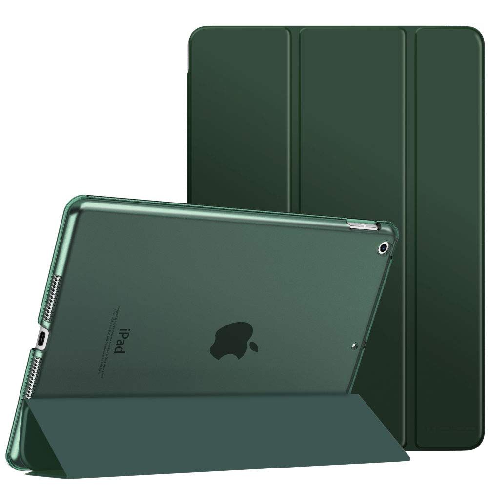 iPad 9 ケース 2021 MoKo iPad 10.2 ケース 第9/8/7世代(2021/2020/2019) 半透明 オートスリープ機能 薄型 スタンド 三つ折り 高級PUレザー 裏地マイクロファイバー 傷防止 スマートケース DarkGreen