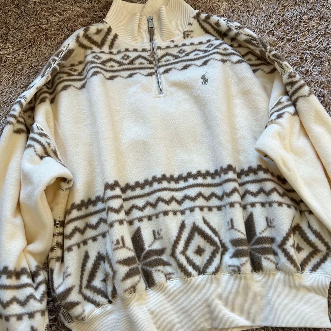 POLO RALPH LAUREN ノルディック柄 ハーフジップ フリース トレーナー M アイボリー×ブラウン 上品デザイン Re Wear シェノン