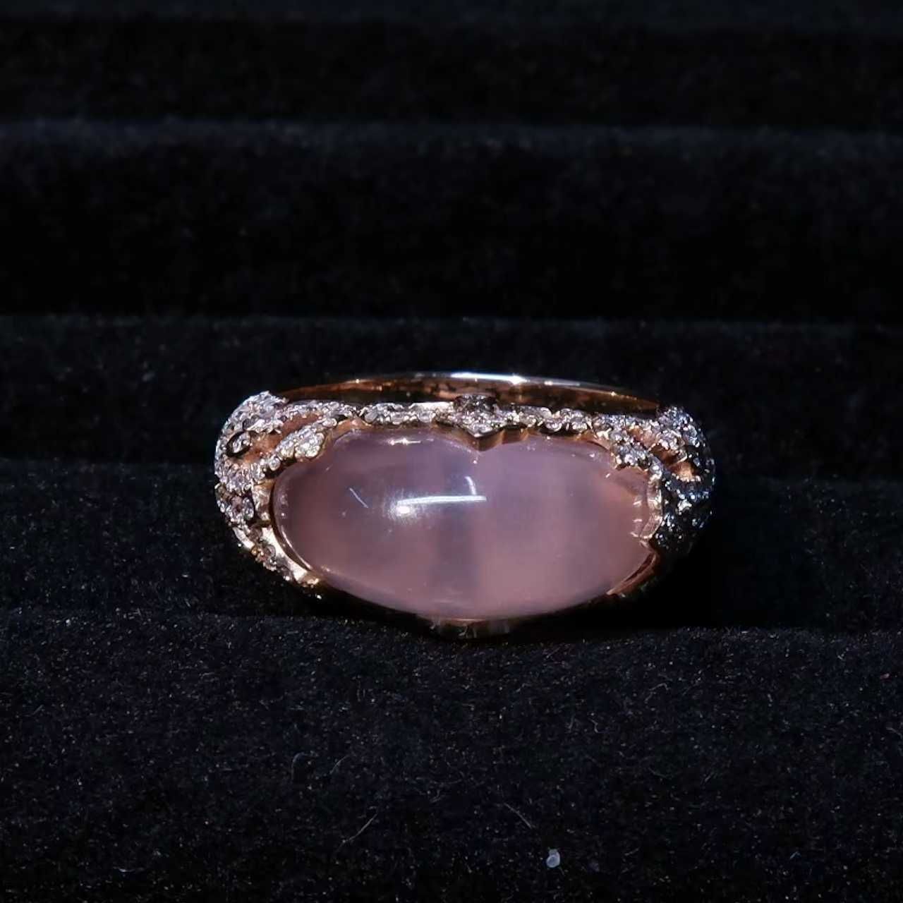 ローズクォーツ6.5ct ダイヤモンド0.62ct リング 750 12号 -X10001