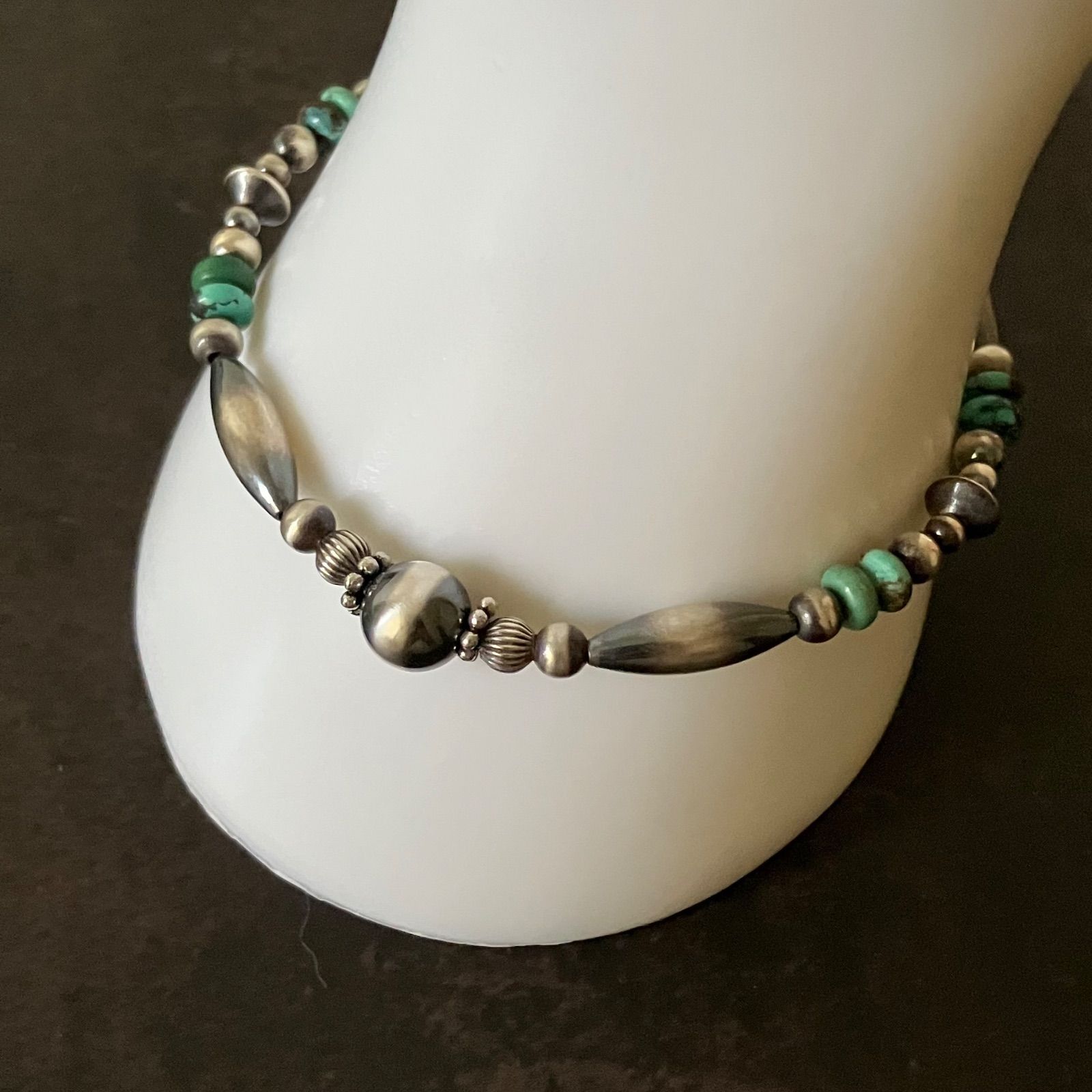 silver925ナバホパール×天然ターコイズのブレスレット19.5cmメンズlfcc-