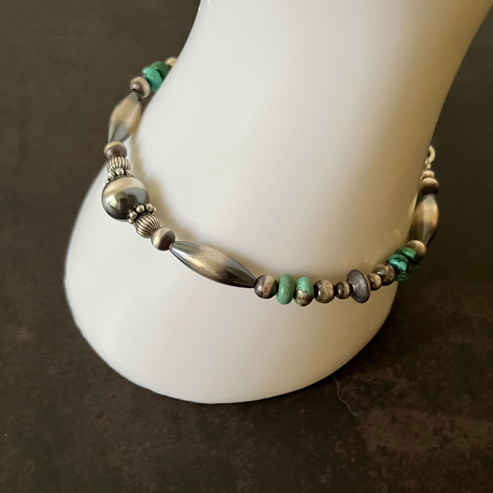 silver925ナバホパール×天然ターコイズのブレスレット19.5cmメンズlfcc-