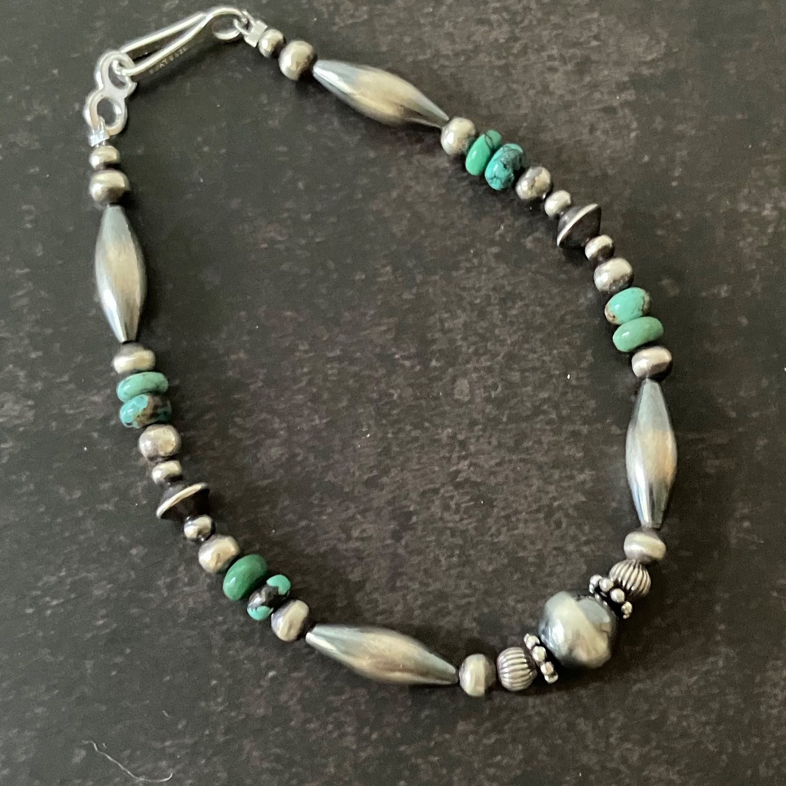 silver925ナバホパール×天然ターコイズのブレスレット19.5cmメンズlfcc-