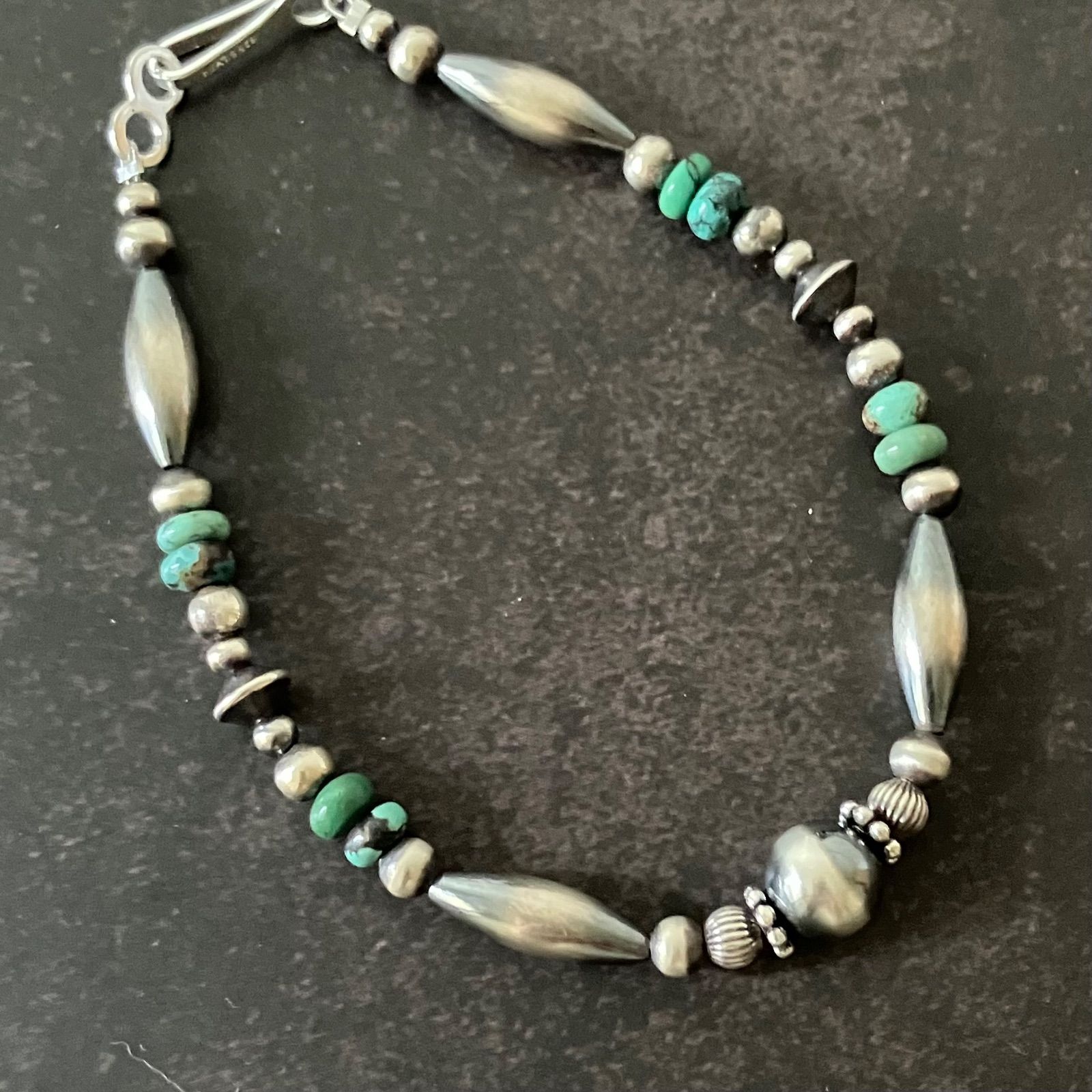 silver925ナバホパール×天然ターコイズのブレスレット19.5cmメンズlfcc-