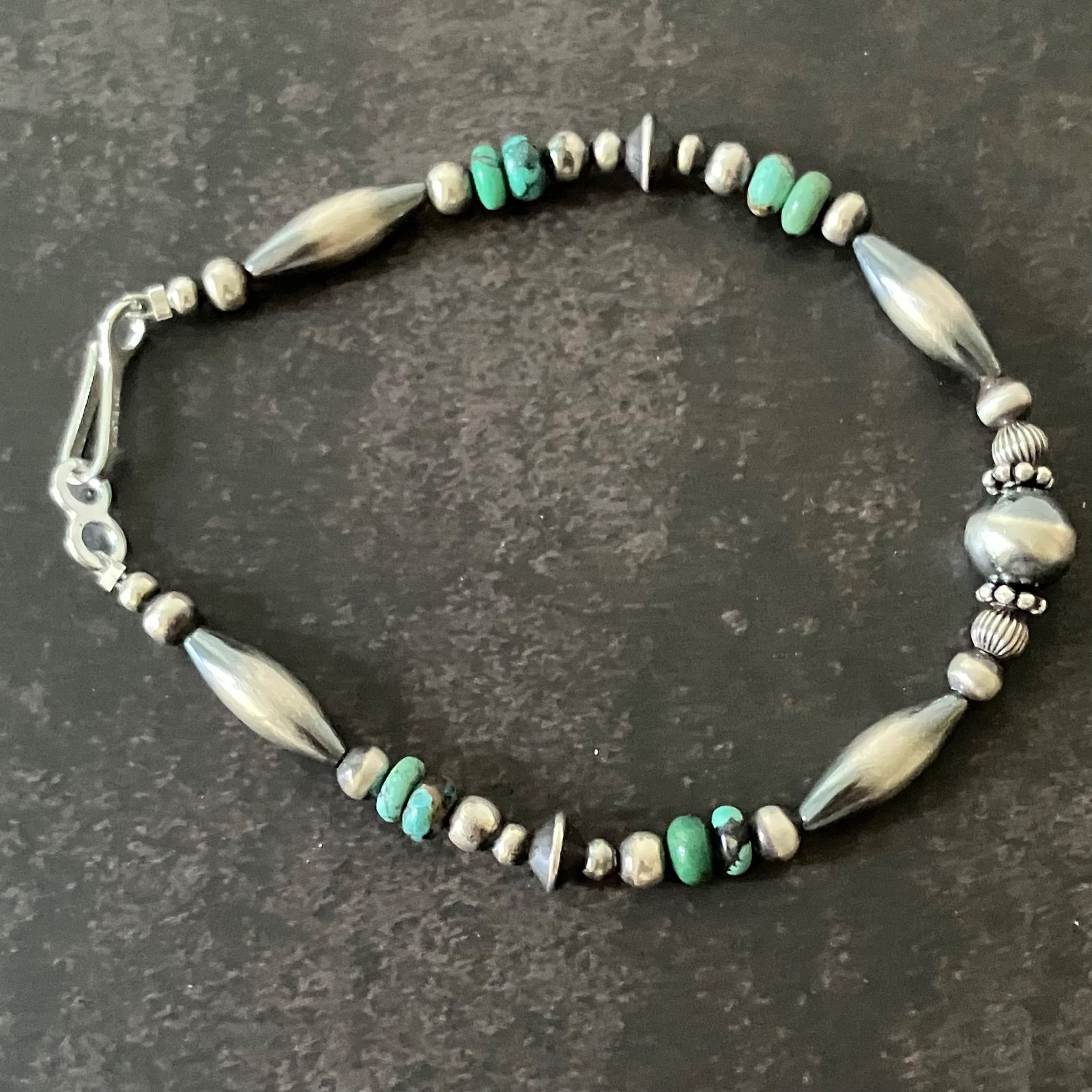 silver925ナバホパール×天然ターコイズのブレスレット19.5cmメンズlfcc-