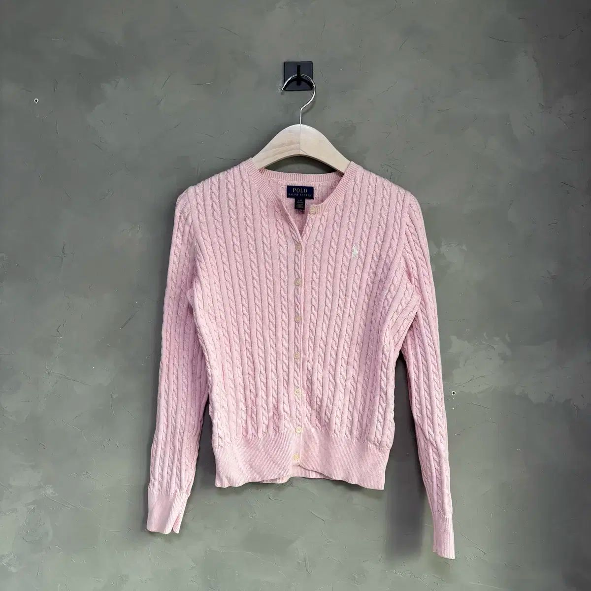 ポロラルフローレン ケーブル編み ニット カーディガン ライトピンク いちごミルク
